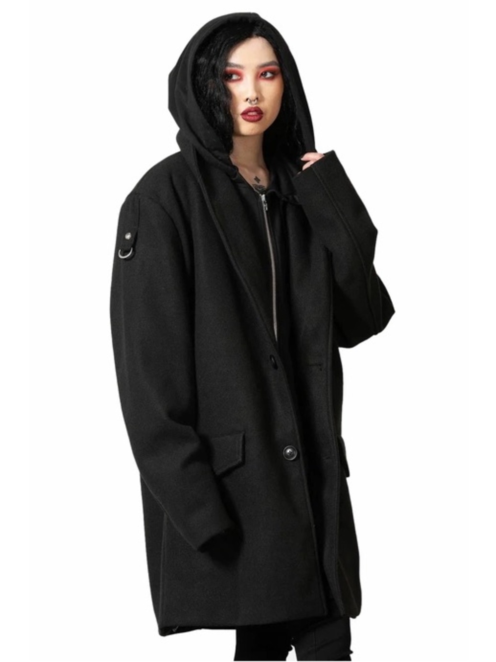 Killstar Night Crawler Hooded Wool-Blend Coat – Size Large